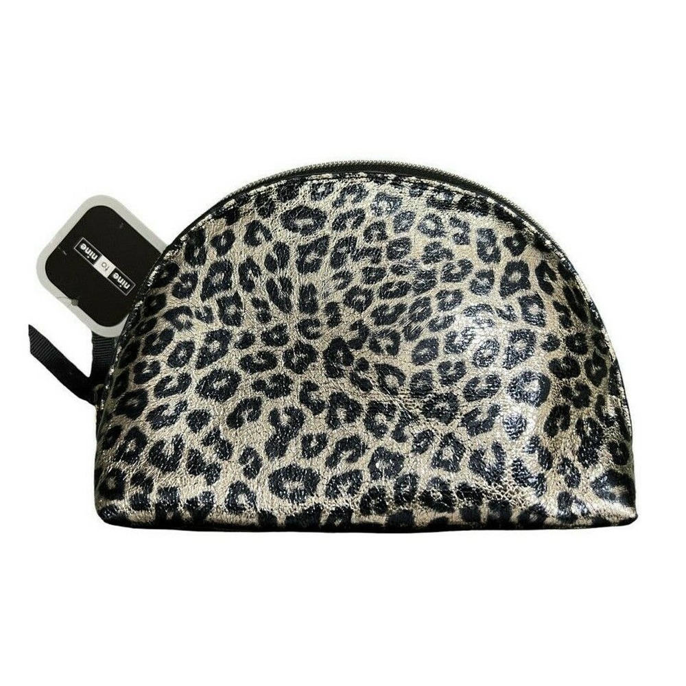New Nine To Nine Travel Gold Cheetah Print Makeup Bag Pouch with Zipper